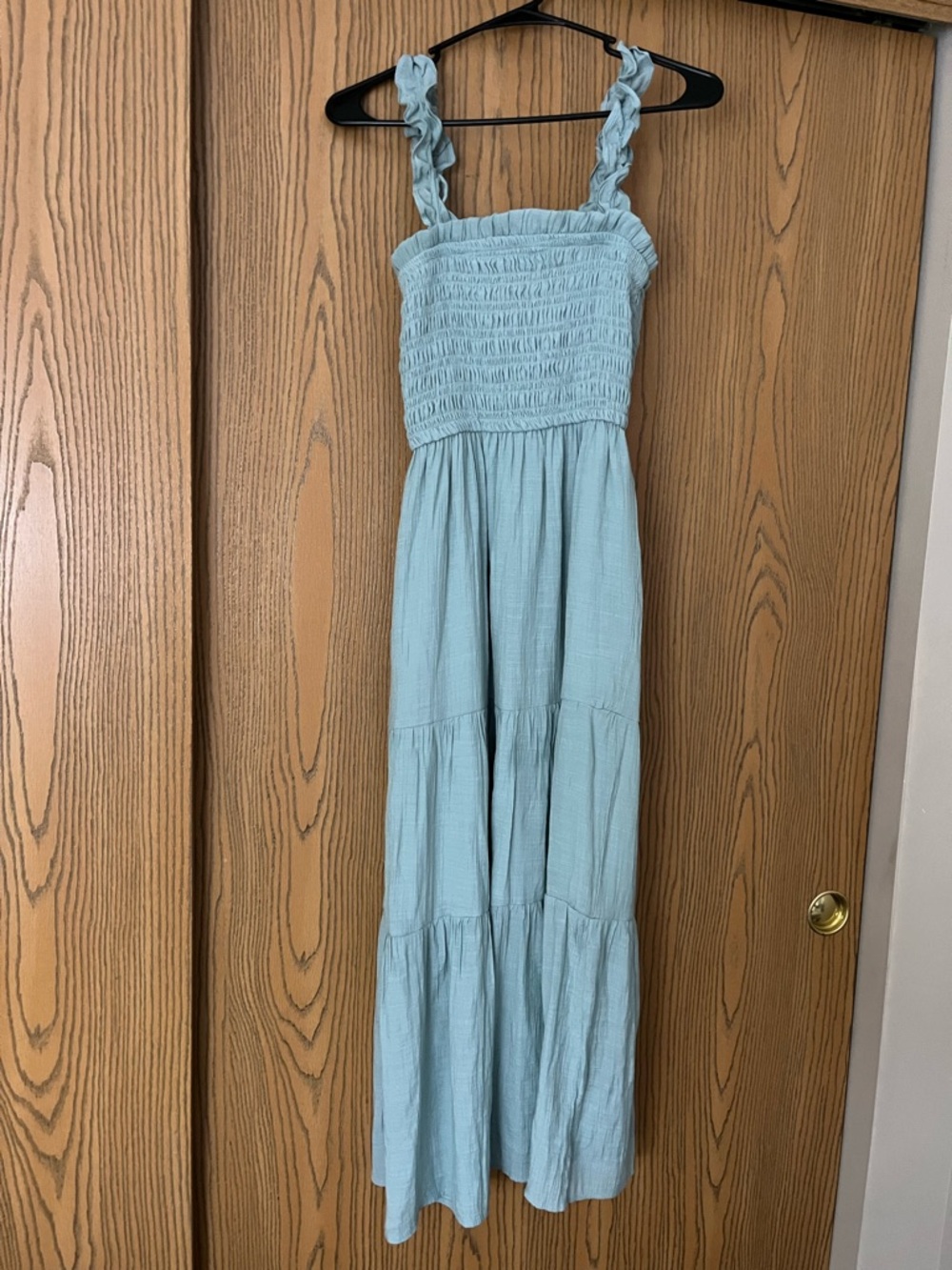 Women’s Love Tree Fairy Cottage core Blue ruffle straps tiered maxi dress Sz S